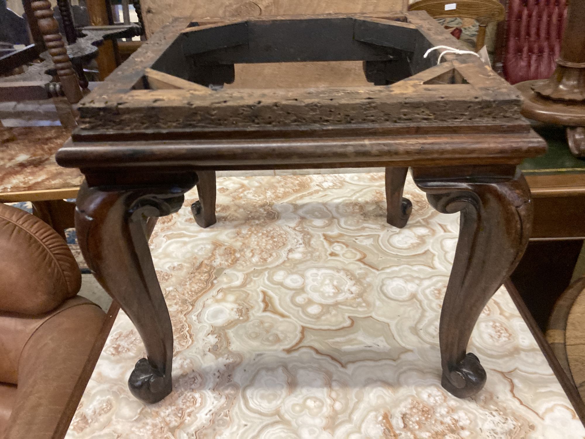 A Victorian rosewood dressing stool frame, width 40cm depth 40cm height 36cm